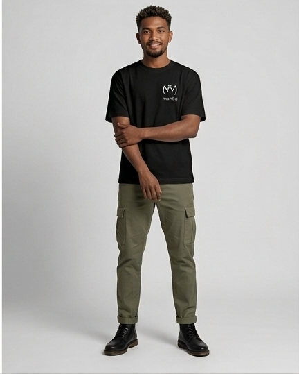 Model mengenakan Mantiq Essentials Tee warna Hitam
